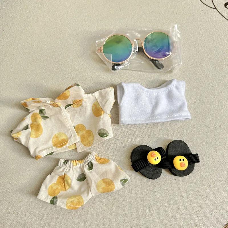 

15-17cm Mini Plush Doll Overalls: Beach Vacation Style Outfit for Kawaii Fashion Dolls, Adjustable Fit Summer Clothing No dolls лимон