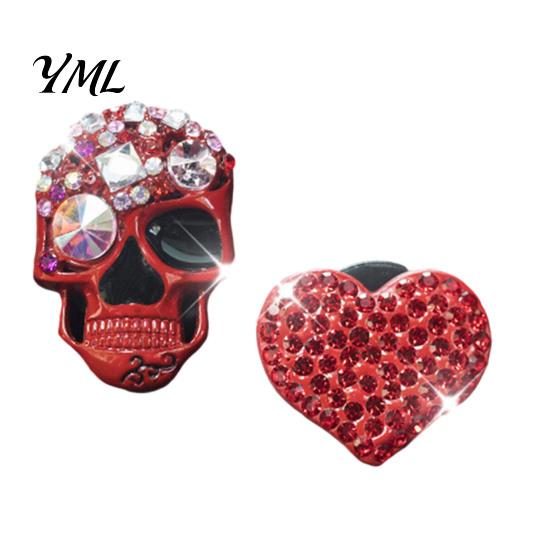 Car Air Freshener Vent Clip 2 Pcs Bling Skull Heart Clips, Rhinestone Shiny Unique Gift for Men Dashboard Trim Clip, Funny Head Auto Interior Ornament