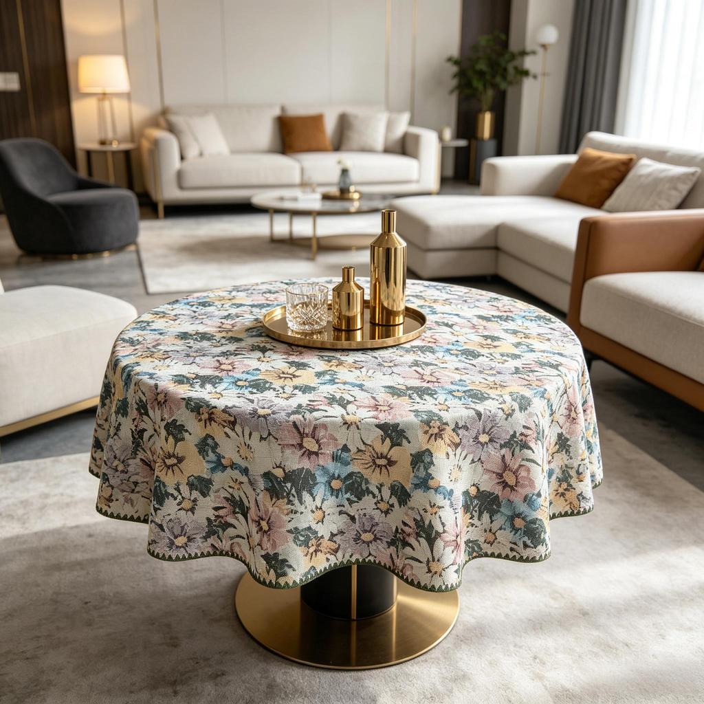 Tavola da Pranzo Cucina Area Relax Decorazione Lavabile Piccolo Tessuto Cotone Rotonda Tovaglia