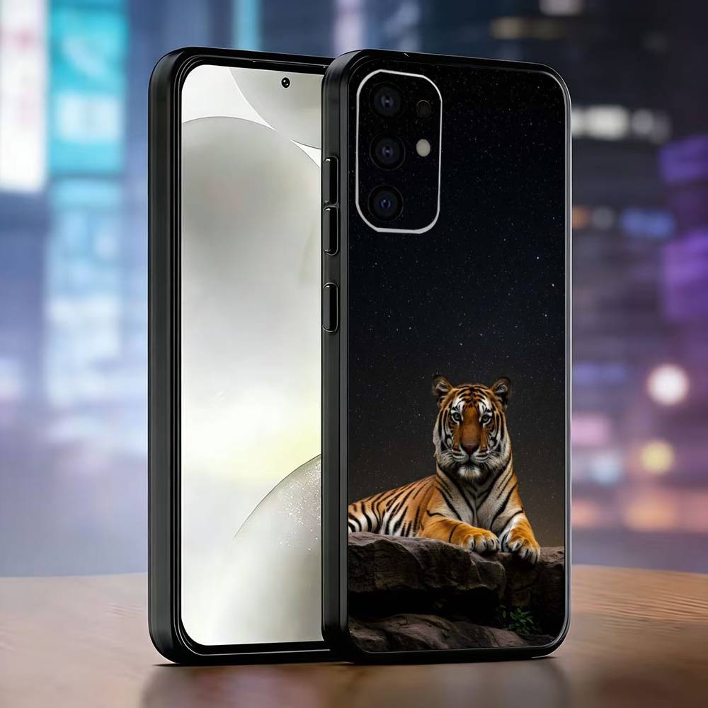 Funda de Teléfono Tema Tigre Silicona Suave Negra Para Samsung S25,S24,S21,S22,S23,S30,Ultra,S20,Plus,Fe,Lite