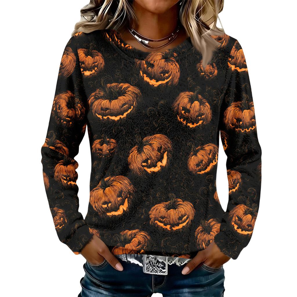 Women's Halloween Flannel Long Sleeve Neck Shirt for Fall Festivals and Daily Wear