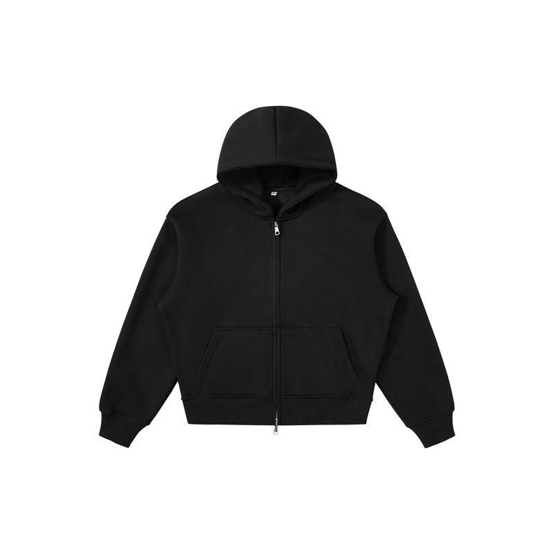 RDT Menswear Boxy Short Thickened Hoodie - Heavyweight Loose Fit Solid Color Sweatshirt