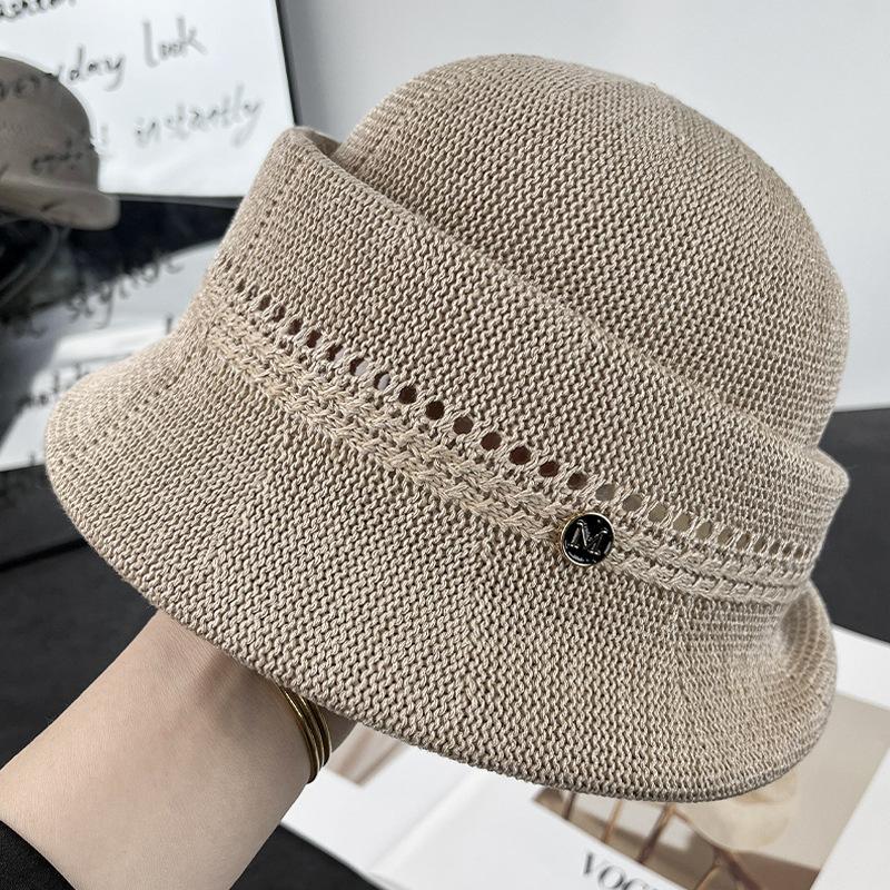 New hollow breathable quite expansion basin hat women's spring and summer light fashion elegant face small bucket hat woven sun hat
