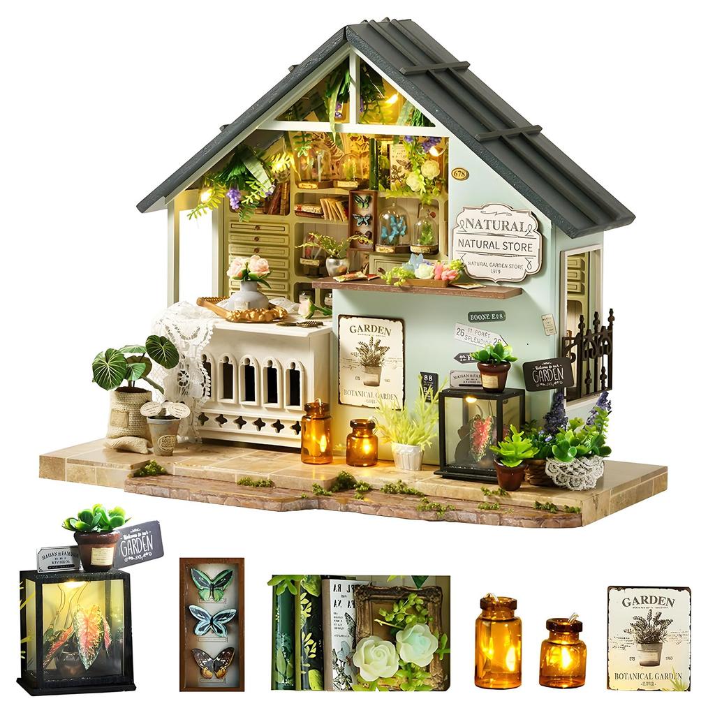 Spilay DIY Wooden Furniture Miniature Doll House Scale Miniature Doll Dust Music Creative Day Gift for Girlfriend and Lover Set, 124 House, Cover,