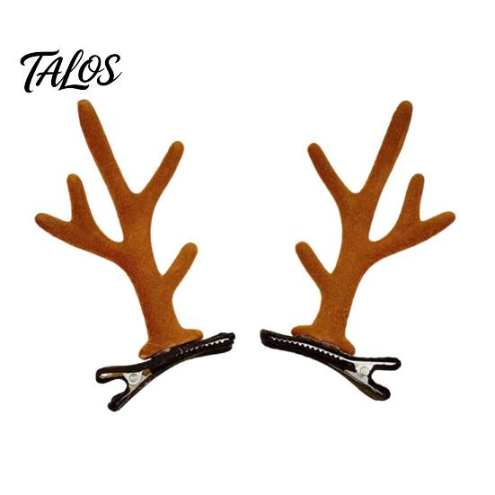 Holiday Party Hair Accessory 1 Pair Reindeer Antler Clips for Christmas Fluffy Ear Headband with Ears Clip Pom Poms Festive Girls Accessories
