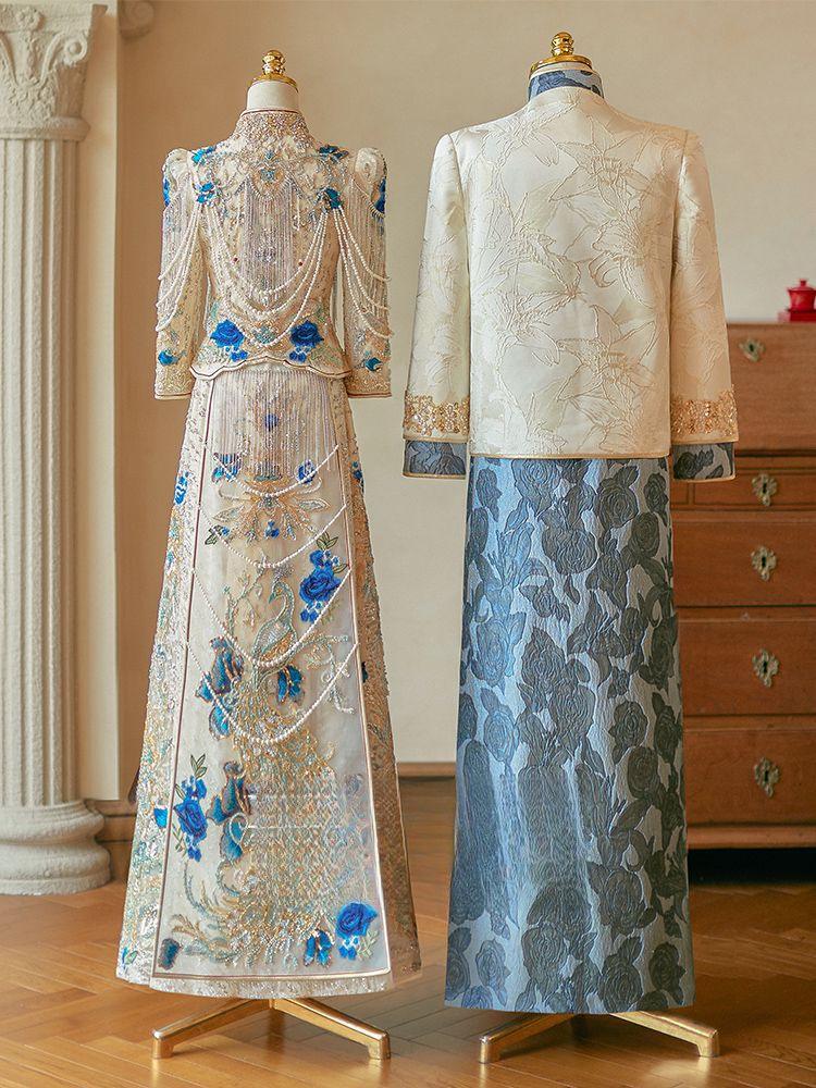 Champagne Xiuhe Wedding Dress: 2025 Luxury Chinese Qipao for Toast and Outings