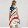 Girls Round Neck Sleeveless A Line Dark Blue Firework Printed Flared Dress