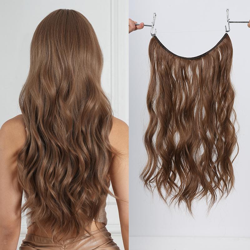 

Винно-красные синтетические шиньоны без зажимов, невидимая проволока для наращивания волос для женщин, длинные волнистые волосы из рыбьей линии, косплей, повседневное использование