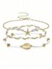 Summer Beach Style Starfish & Shell Beaded Bracelet Set For Women