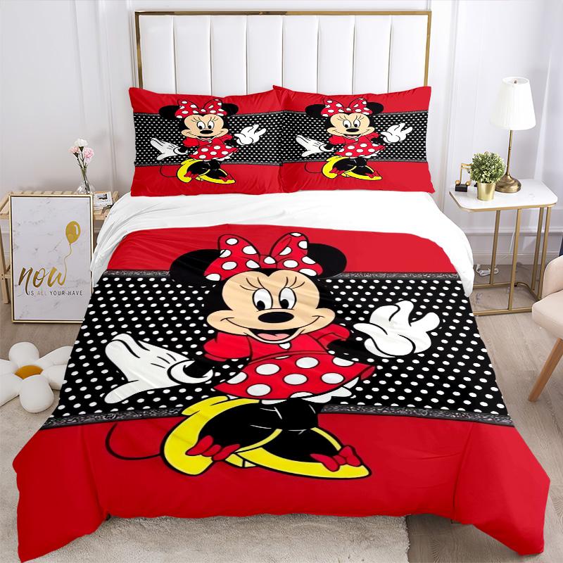 Minnie Mouse Dress Print 3Pcs Bedding Setduvet Cover With 2 Bedropillowcase Home Birthday Gift