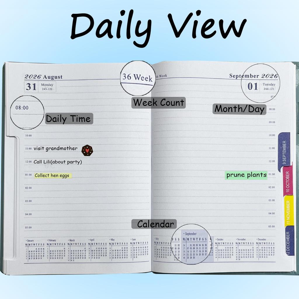 2026 Weekly Planner Notebook (Jan-Dec), 21.5cmx15.5cm A5 Planner PU Magnetic Relief Cover, Agenda 2026 Appointment Book
