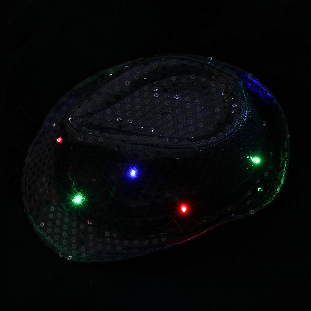 Stage Performance Dress Dance Party Light Up Led Fedora Trilby Sequin Panama Cap Jazz Hat