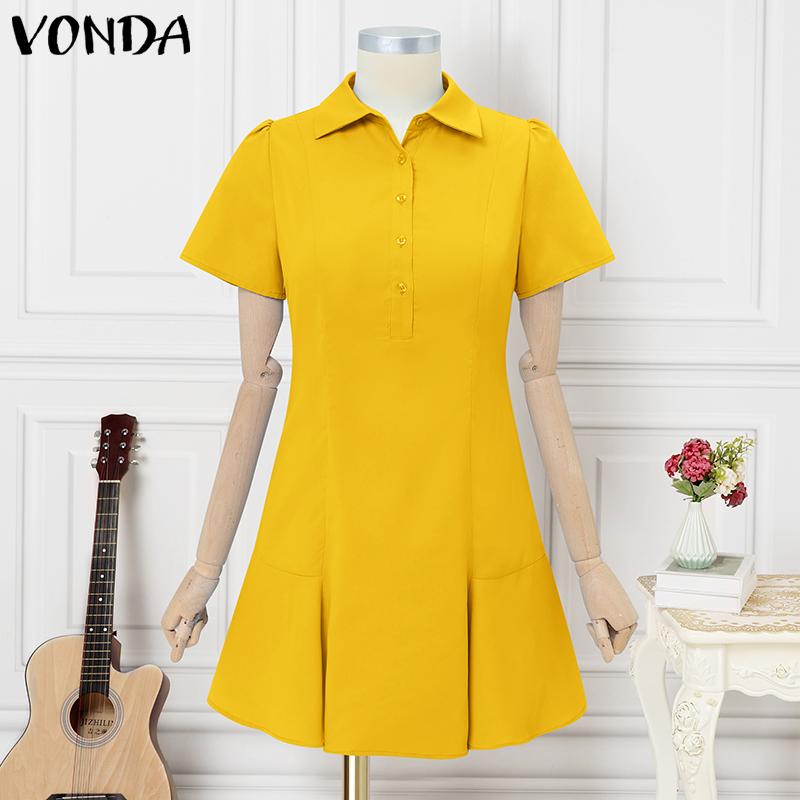 

VONDA Элегантное женское платье без рукавов с отложным воротником, однотонное, с зауженной талией и оборками 5XL жёлтый