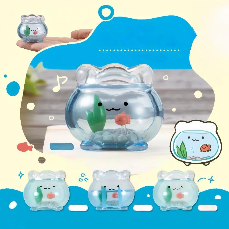 1Pcs Desktop Decoration Mini Transparent Goldfish Tank Jun Expression Blind Box Kawaii Mini Figure Surprise Gifts