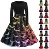 Women's Fashion O-Neck Casual Slim Fit Halloween Printed Long Sleeve Dress