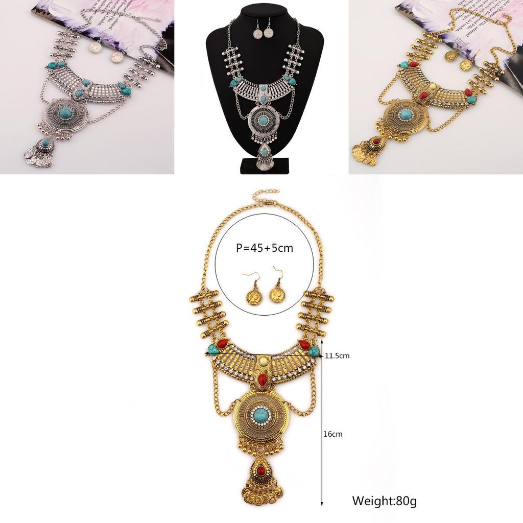 Ethnic Style Simulation Gemstone Decoration Women Necklace And Earring Set For Women