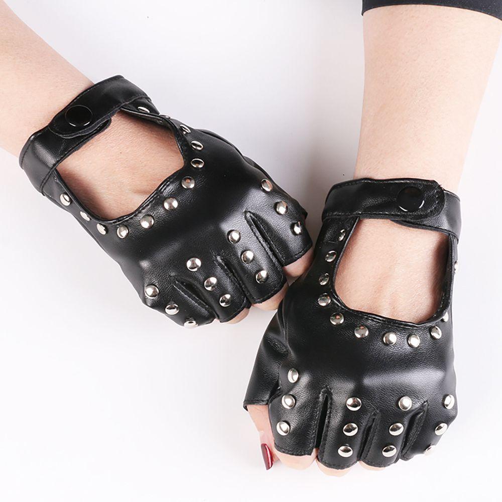 Halloween Dance Driving Punk Fashion Accessories Fingerless Gloves Pu Leather Mittens Rivets Gloves