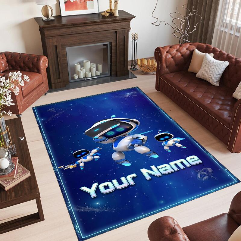 Personalized Crystal Velvet Carpet Custom Name Text,Astro Bot Anti Slip Area Rug For Home Decoration