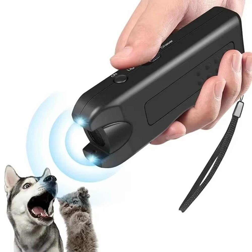 3 In1 Ultrasonic Dog Repeller Battery Powered Handheld Anti-barking Training Device LED Light Portable Electronic Dog Repeller