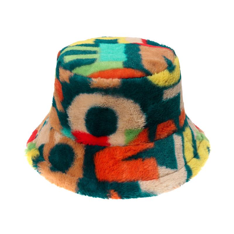 European and American Internet Celebrities Basin Hat Imitation Rabbit Fluffy Hat Autumn and Winter Fashion Trend Color Letter Bucket Hat 