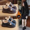 Winter 2025 Girls' Leather Princess Shoes: Double-Layer Velvet, Anti-Slip, Warm Cotton Bean Shoes.