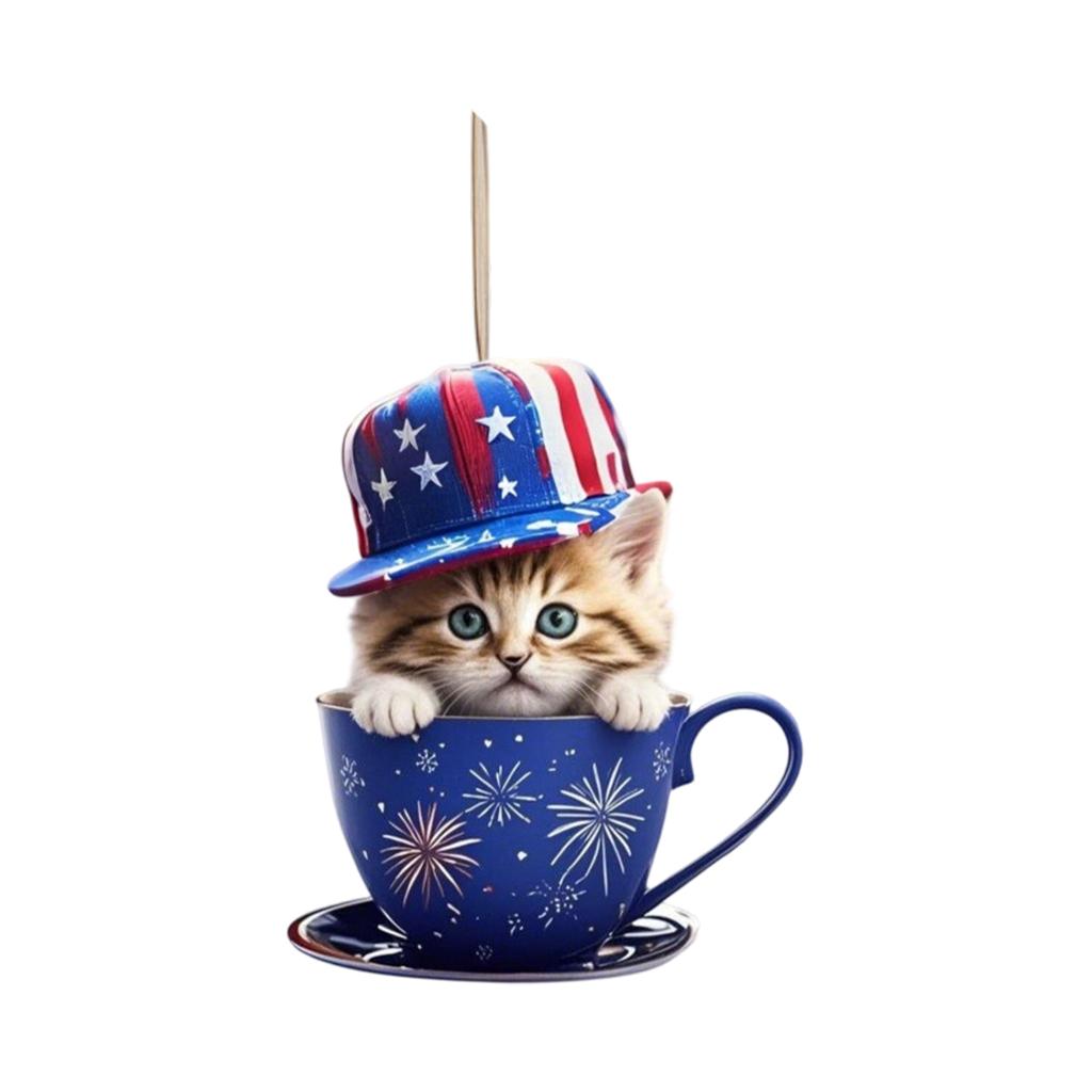 Acrylic Patriotic Tree Hanging Decoration Flat Cat Shaped Ornament for Independence Day Party Home Office Event Display