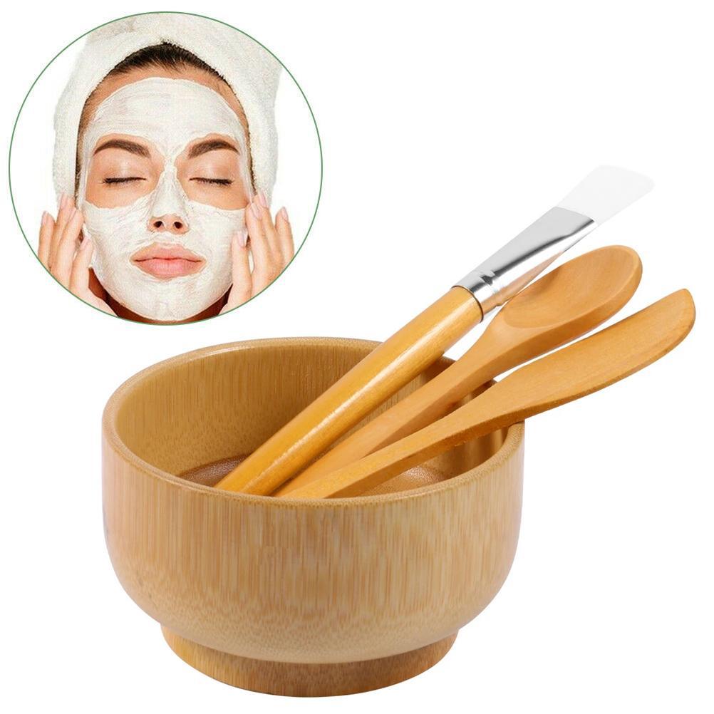Sada nádob na míchání obličejových krytů Sady dřevěných krytů na obličej, včetně misky, lžíce, štětce a míchadla