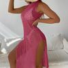 Cross-border Vacation Sexy Knit Sleeveless Dress: Solid Color, Round Neck, Breathable, High Slit, Beach Cover-up