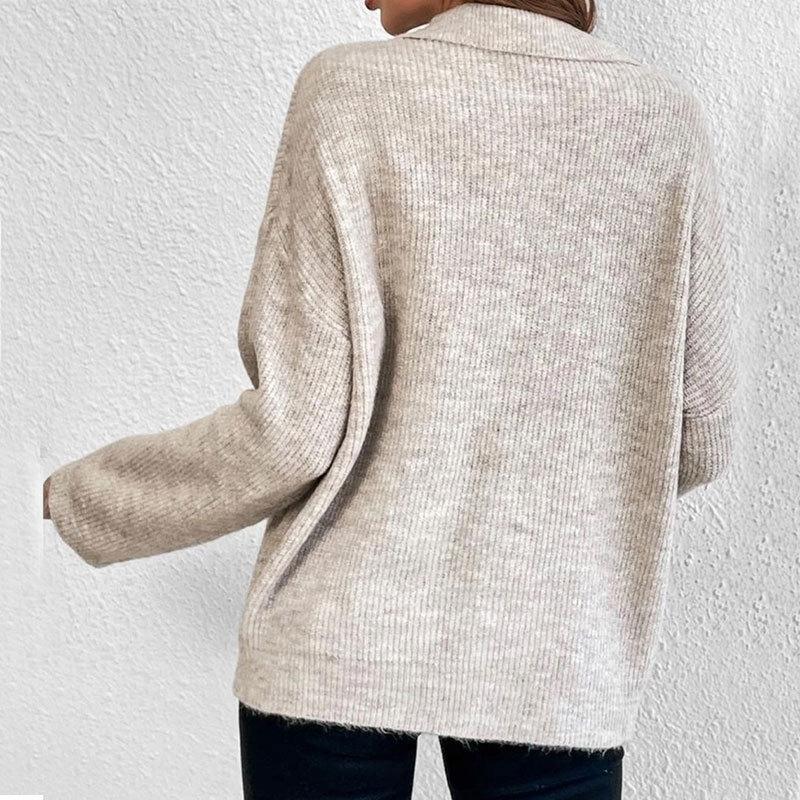 Women's Autumn and Winter Long-sleeved Lapel Pullover Sweater