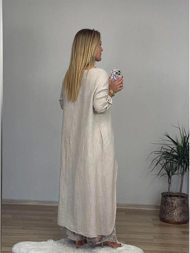 2025 Women's Casual Cotton Linen Irregular Top & Wide-Leg Pants Set for European and American Markets