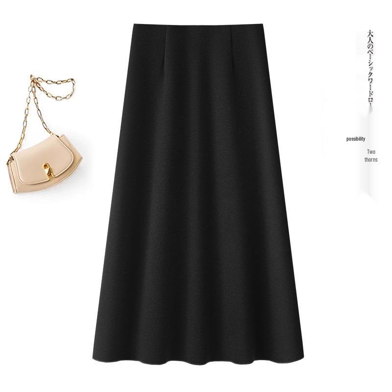 Women s Woolen High-Waisted Ruffled A-Line Skirt, New 2025 Autumn/Winter Style L, 106-115 lbs чёрный