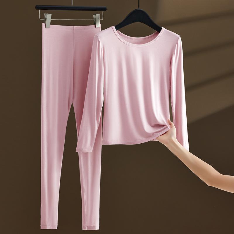 

Women s Autumn-Winter Thin Warm Base Layer Set: Knitted Top & Pants Plus Size L [95-120 Jin] рожевий