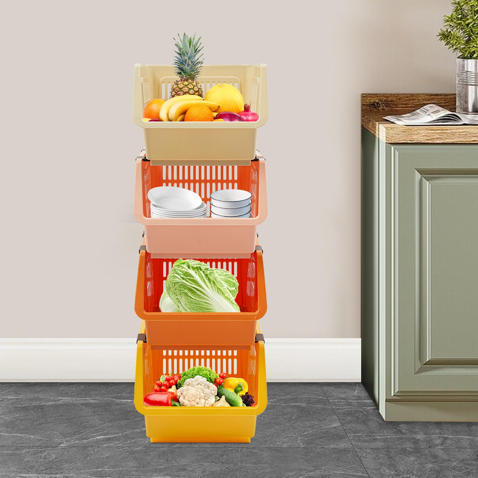 

Large Stackable Storage Baskets, 4-Pack Organizer Bins with Handles, Collapsible Plastic Boxes for Closet Pantry Organization різнокольорові кольору