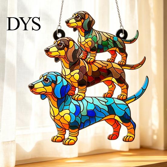 Sonnenfänger Dekoration für Fenster Dackel Hängende Verzierung, Acryl Fensterfänger, Niedliche Hund Innenzubehör Haus Raum Dekoration, Vorderseite