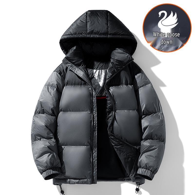 

Men s Winter Korean Style Hooded Color Block Graphene-Heated Thick Goose Down Jacket XXXXL темно-сірий