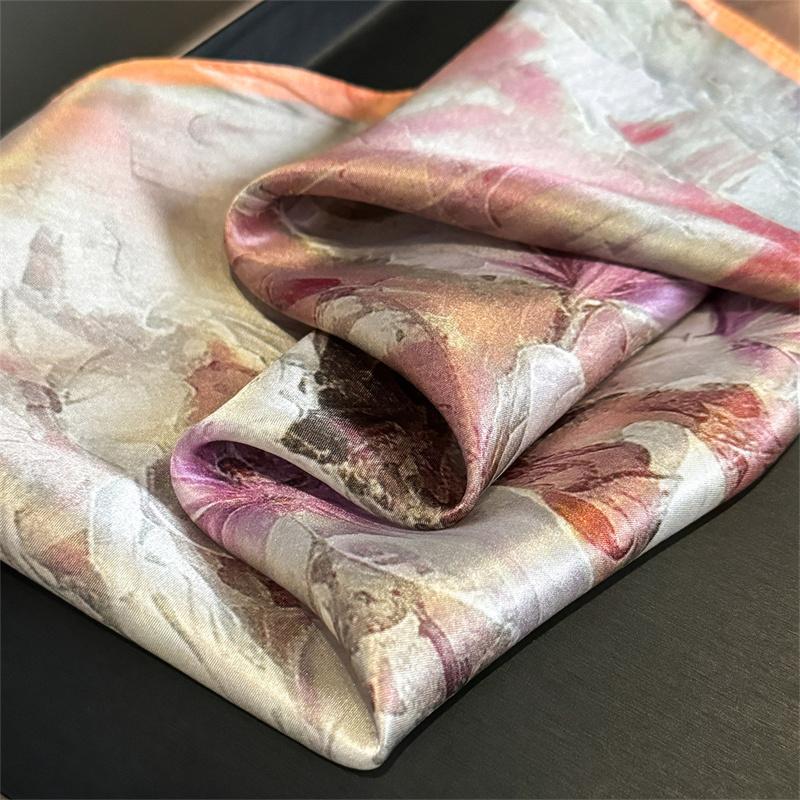 100% Silk Scarf Flower Printed Square Scarves for Women Wrap Kerchief Mulberry Silk Bandana Fashion Luxury Headband Hijab