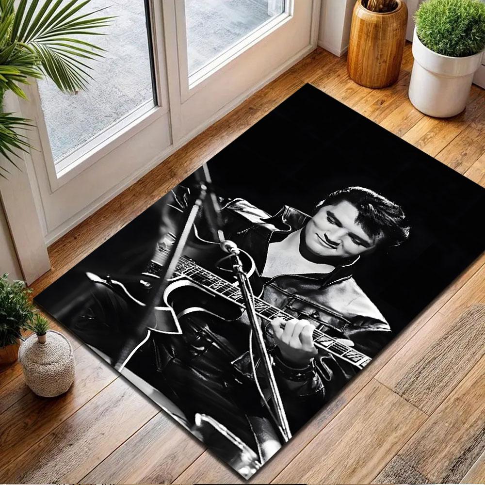 "Retro Musician Playing Guitar Design" Patterned carpet, non slip mat suitable for living room and bedroom sofas