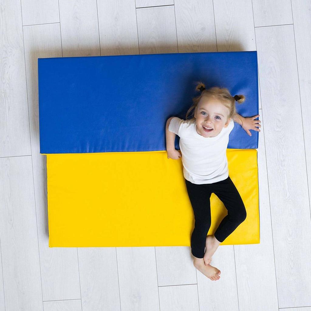 gymnastic mat Comet 150x100x10 three-piece - blue/yellow