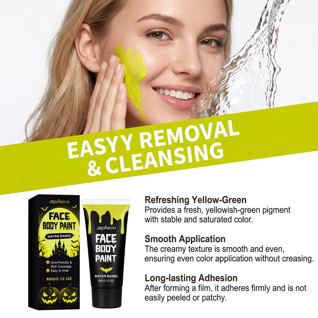 Zephoco Face and Body Paint Yellow Green, Vibrant Smooth Face Paint for Festivals Parties Sports Events