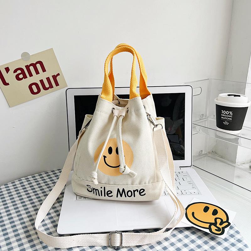 Contrast Color Canvas Bag New Women's Bag Fashion Bucket Bag Crossbody Bag