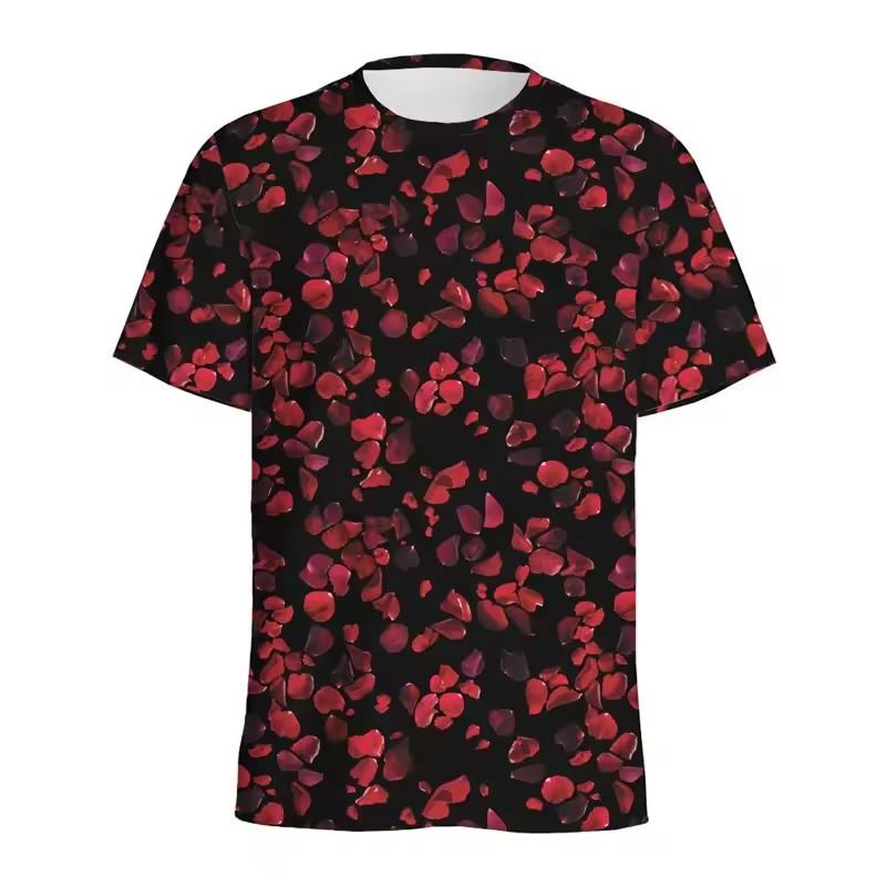 

Красные цветы Роза 3D печать Футболка Романтичная Смешная Футболка с коротким рукавом и круглым вырезом Женская Мужская одежда Лето Новая Дышащая футболка XS