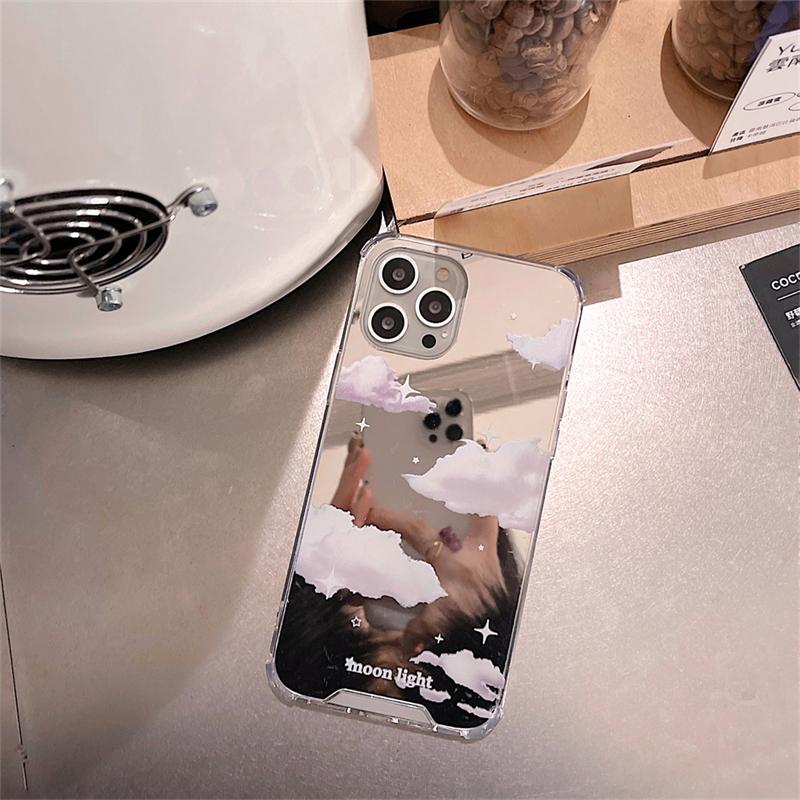 Korean Cute 3d White Clouds Mirror Stylish Phone Case For Iphone 13 12 11 Pro Xs Max X Xr 7 8 Plus Shockproof Soft Back Cover