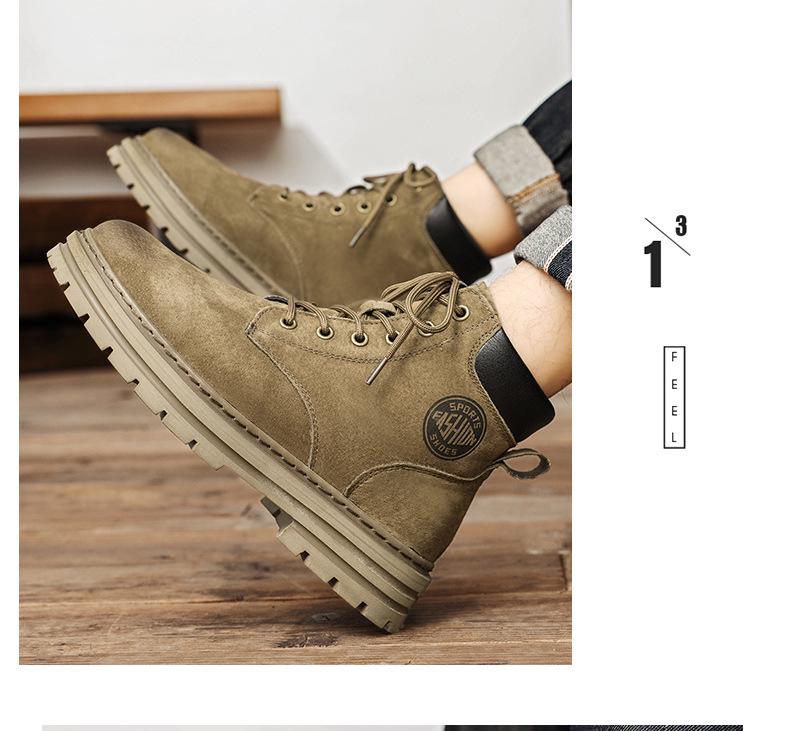 Yellow Leather Ins-Style High-Top Martin Boots for Men & Couples, Velvet-Lined, Perfect for Autumn and Winter.