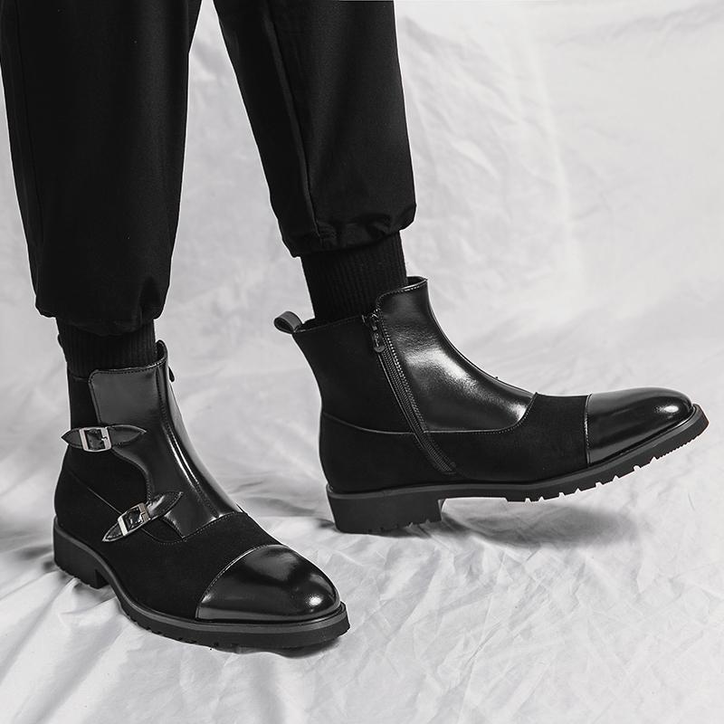 Men’s Motorcycle Boots Retro Street Style Dress Chelsea Boots Tuxedo Wedding Men Ankle Boots Plus Size High Top Large Size