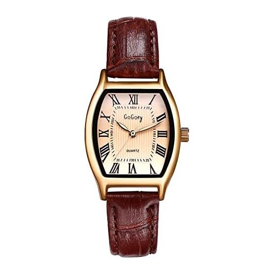 Leather Watch Ladies Roman Alphabet Analog Display Antique Leather Belt Business Casual Ladies Watch Retro Waterproof Quartz Watch Brown Birthday