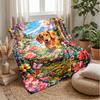 Dog and Flower Pattern Theme Blanket Lightweight Warm Flannel Blanket Decorative Throw Blanket for Home Decoration