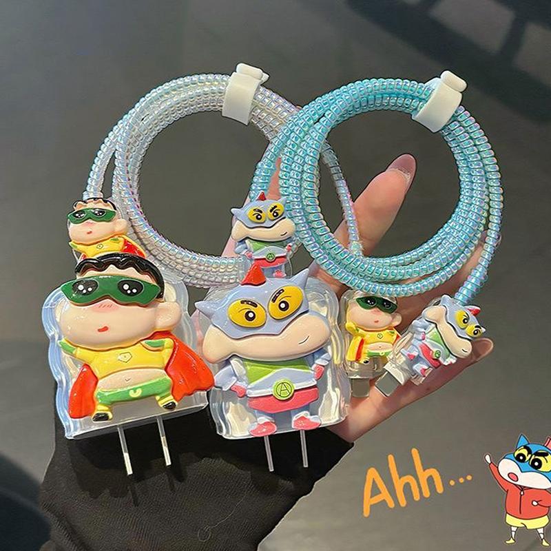 3D Crayon Shin-Chan Charger Data Cable Protector Case Winder Kits For Iphone Ipad 18W 20W Protective Cover Data Line Anti-Break