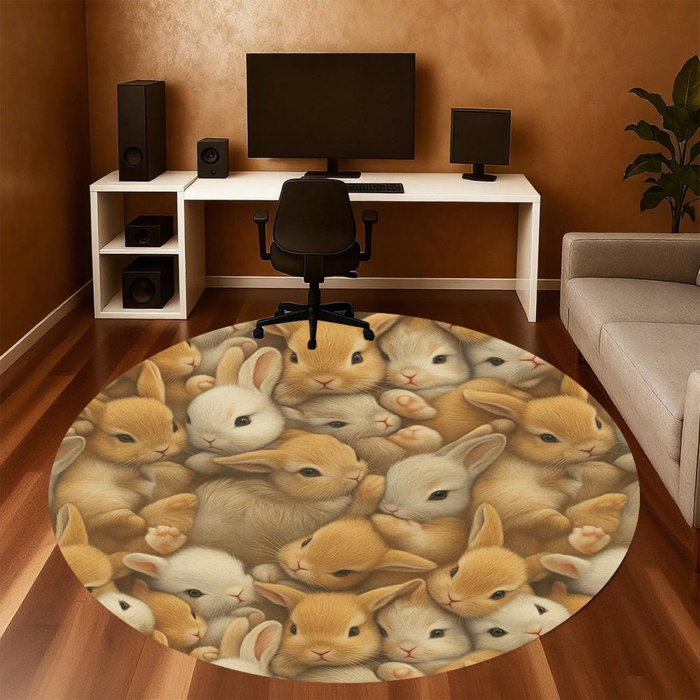 1pc Bunnies, Adorable Round Chair mat Area Rug - Non-Slip, Floor Mat for Office, Bedroom, home decor Christmas Gift p0811387
