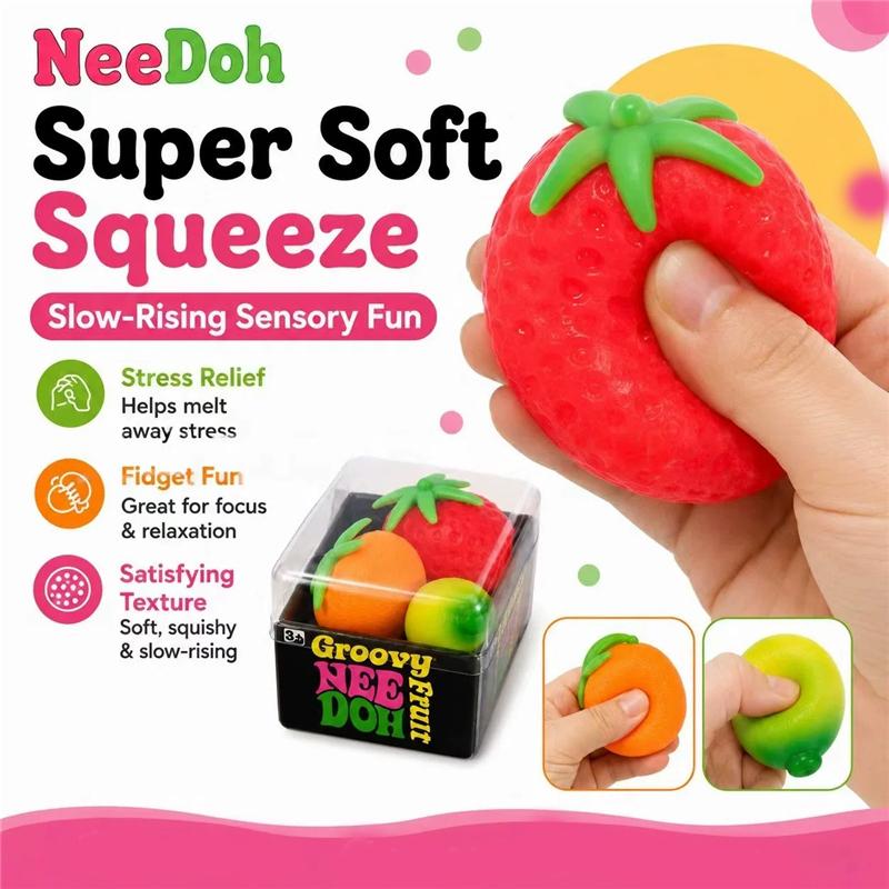 NeeDoh New Fruit Squishy Toy Simulated Strawberry Bananab Orange Fidget Sensory Toy Stress Relief Anti-Anxiety TPR Toy