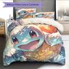 Squirtle Muster Bettwäsche Heimdekoration Geburtstagsgeschenk (1 Bettbezug + 2 Kissenbezüge, ohne Füllung)